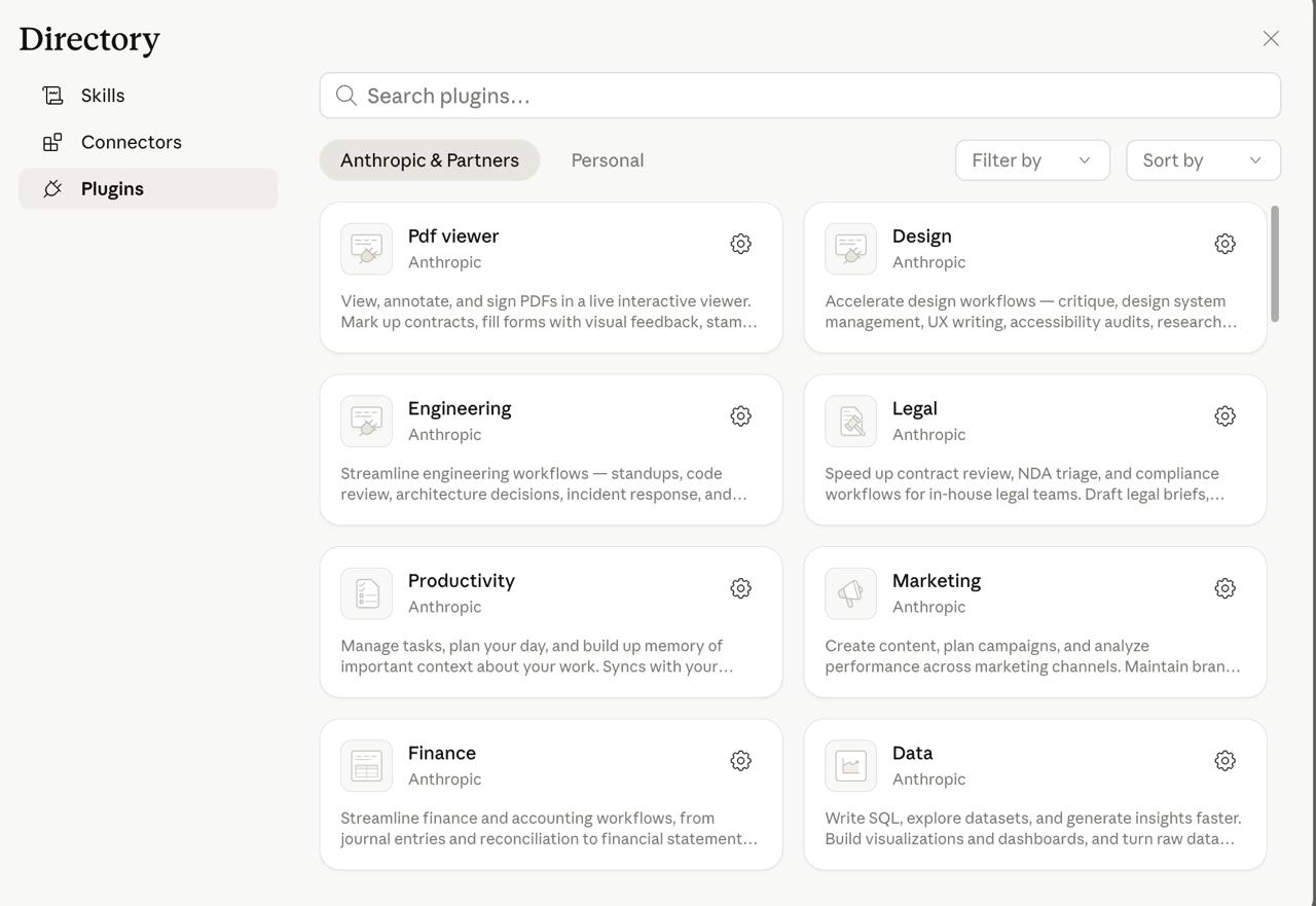 Claude plugin directory showing Anthropic and Partners plugins